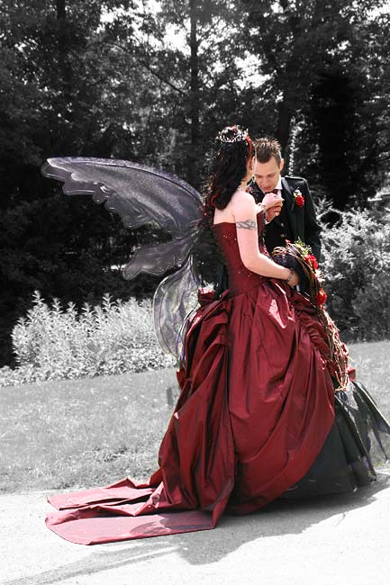 Red is the new black gothweddingdress2 Or should that be purple