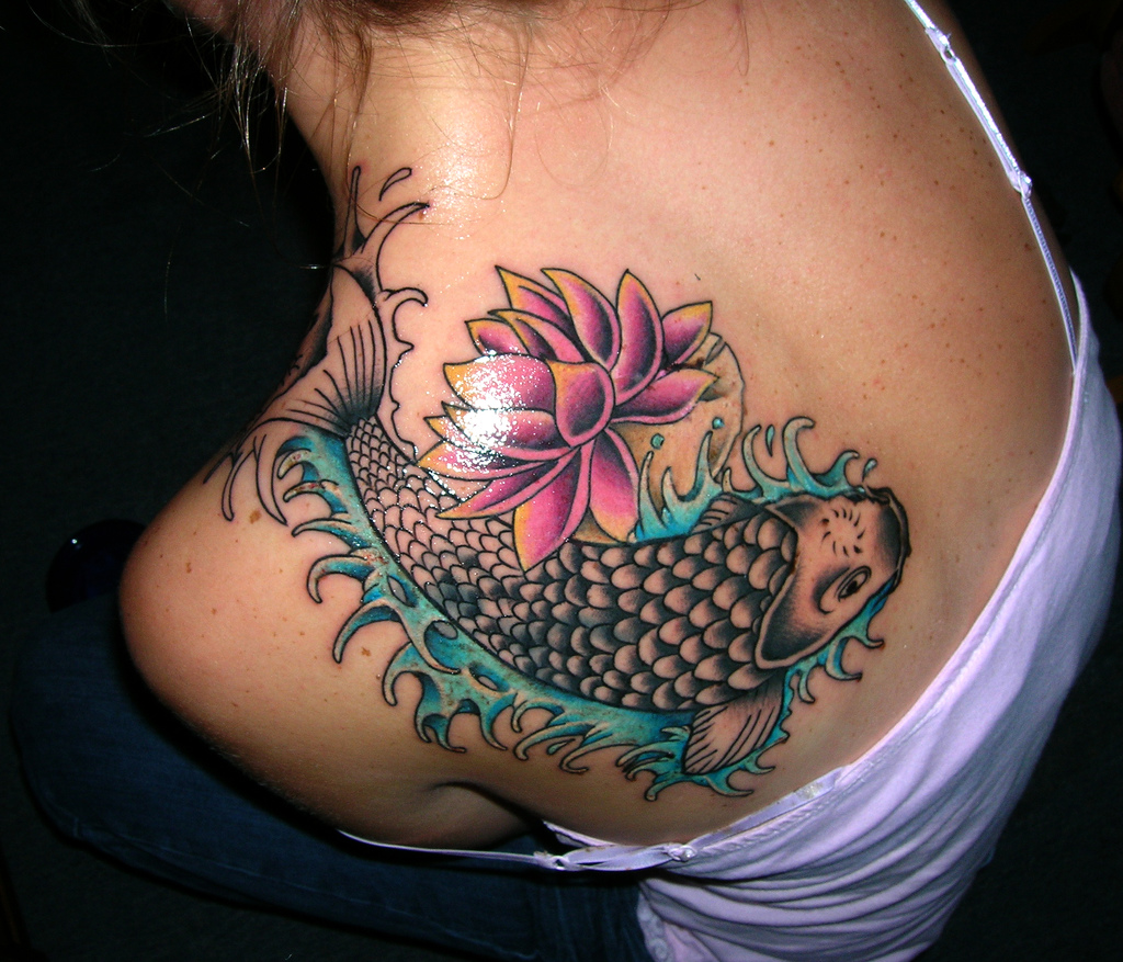 Koi-Fish-and-Lotus-Flower-Tattoo-back