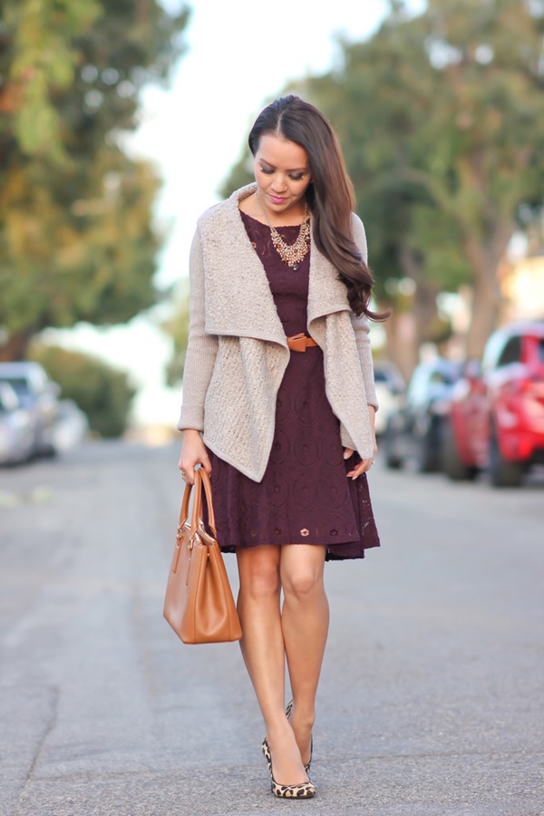 burgundy dress with leopard shoes
