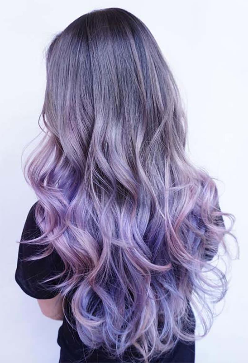 long and half-curly lavender hair