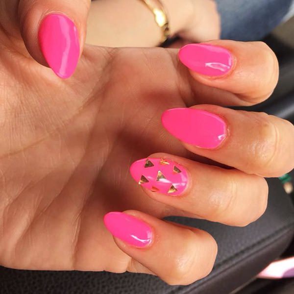 Pink and triangles acrylic nails polish
