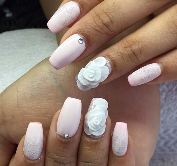 Light pink with flowers nail design