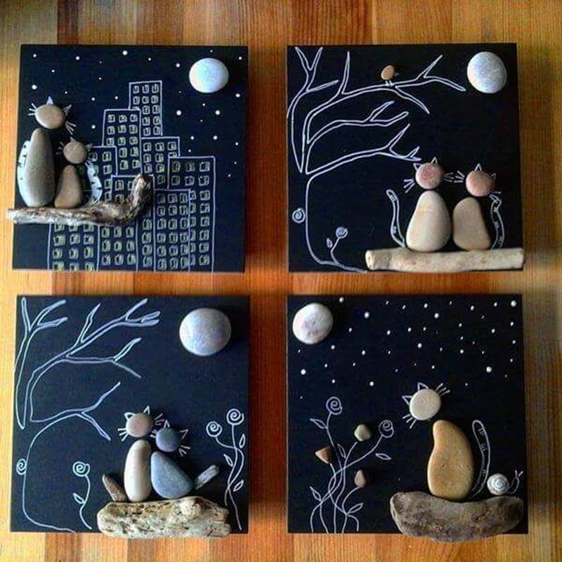 cats and moon canvas painting