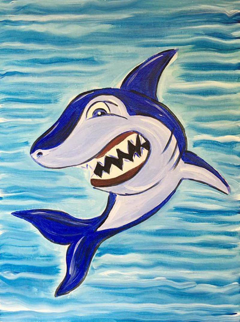 angry shark canvas painting