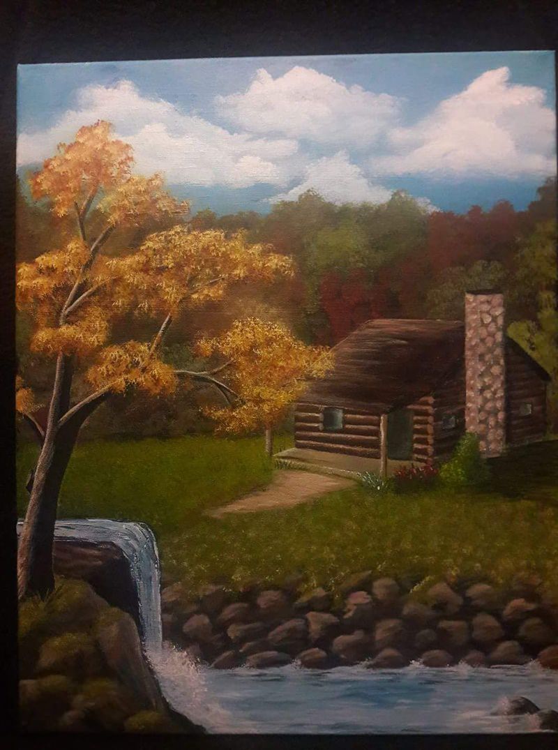 small cabin canvas painting