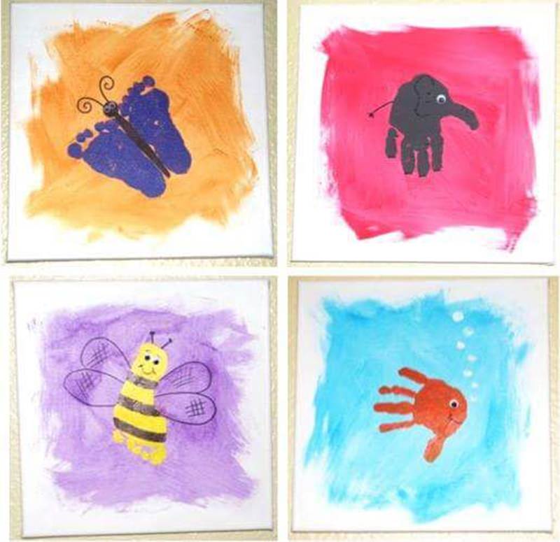 hands, feet, and bee canvas painting