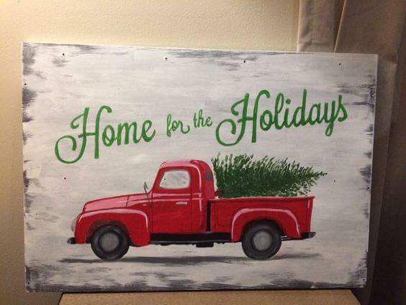 truck and christmas tree canvas painting