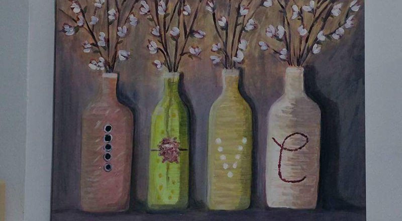 flowers on bottles canvas painting