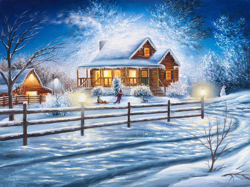lighted house canvas painting