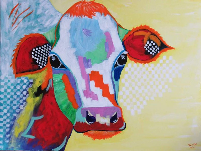 colorful cow canvas painting