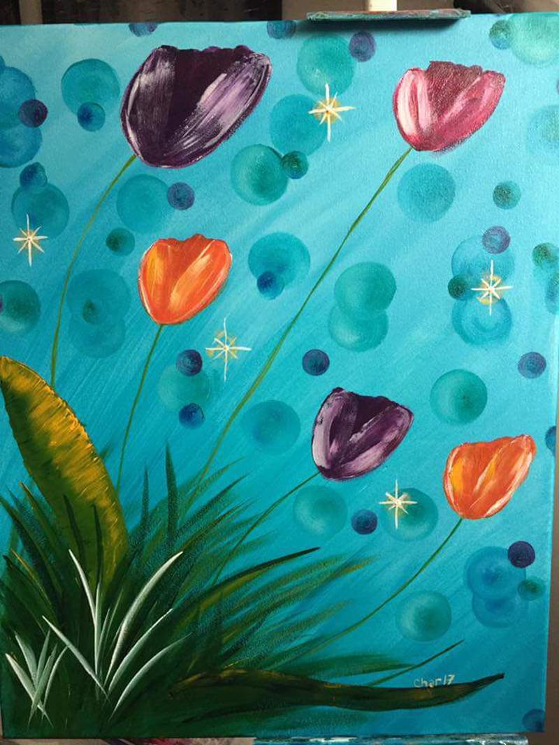 flowers and bubbles canvas painting